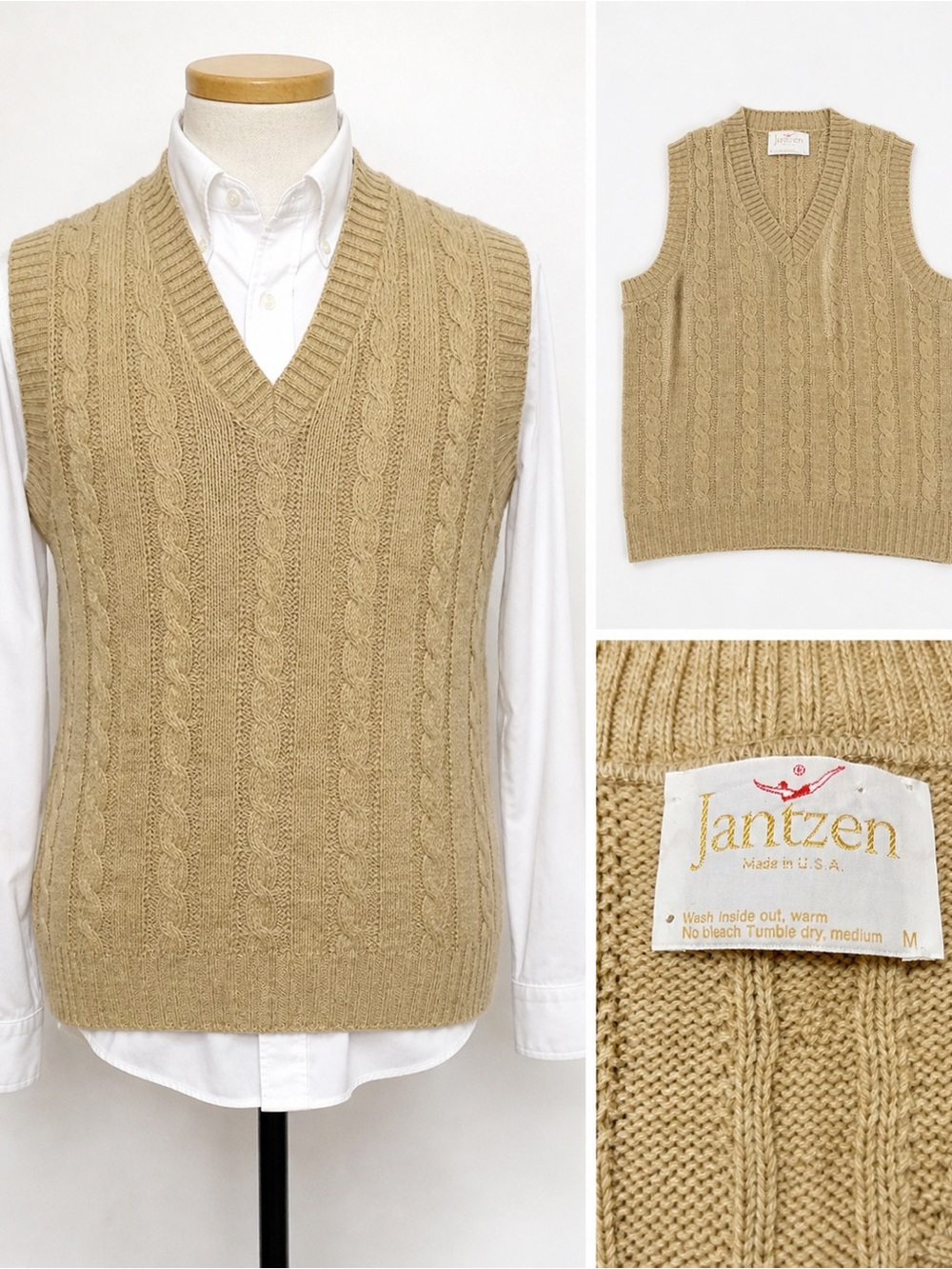 Vintage Jantzen Cable Knit Sweater Vest - Made in The USA - Medium